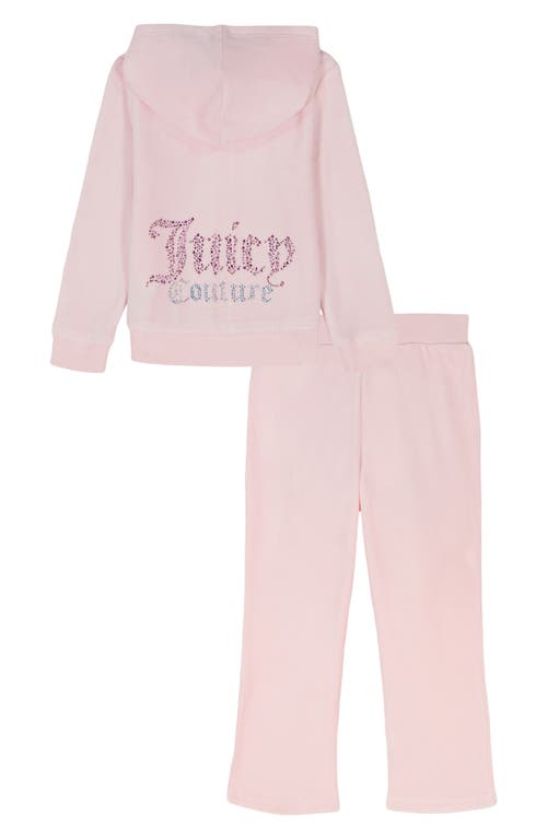Juicy Couture Kids' Crystal Embellished Velour Zip-up Hoodie & Joggers Set In Pink