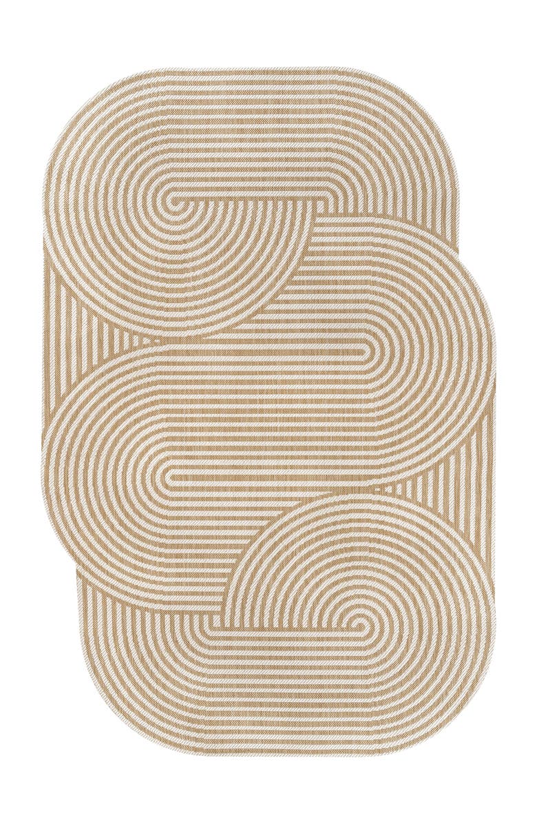 JONATHAN Y Margot Modern Geometric Arch Stripe Indoor/Outdoor Shaped Area Rug, Main, color, Cream/Natural