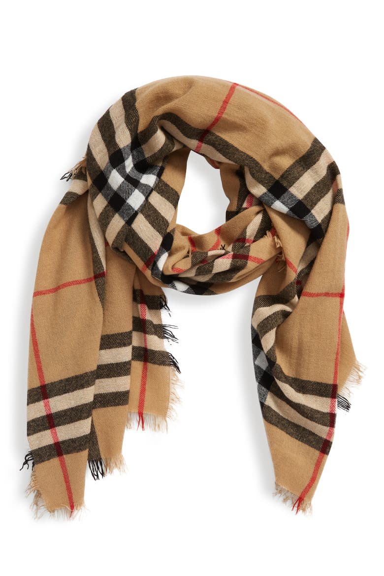 Check Cashmere Scarf, Main, color, ARCHIVE BEIGE