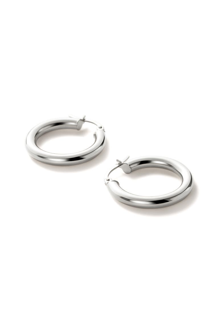 White Gold Hoop Earrings - White Gold Classic Hoops Medium, Alternate, color, White Gold