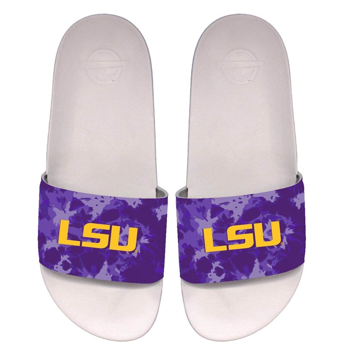 ISLIDE Unisex ISlide LSU Tigers Acid Wash Motto Slide Sandals, Main, color, 