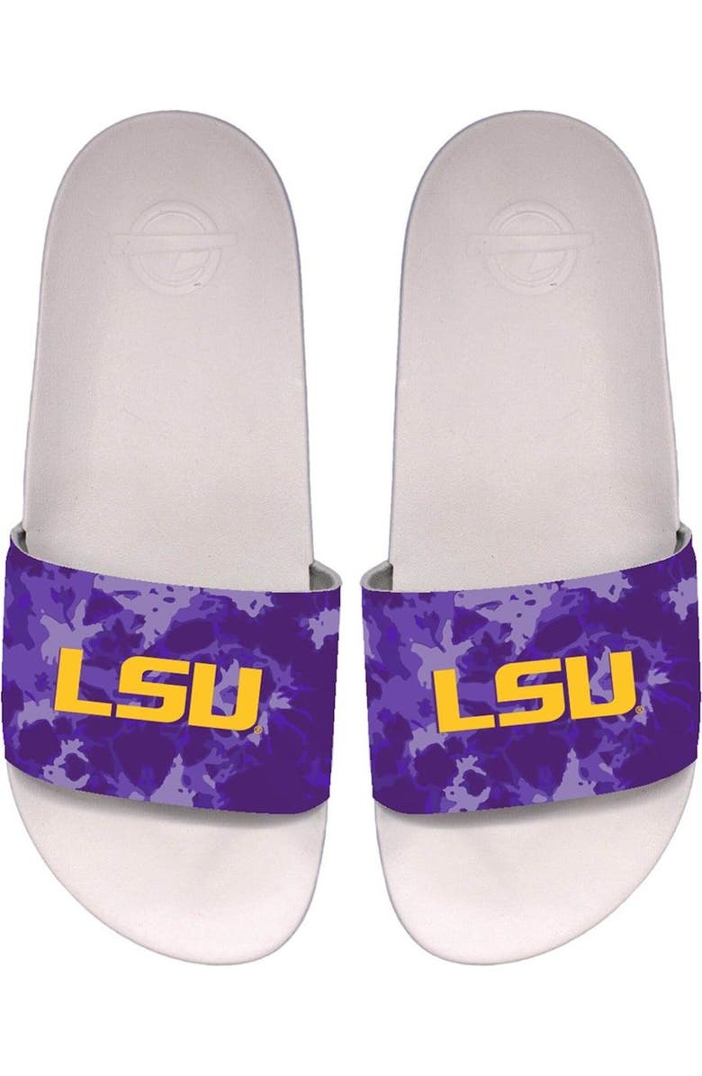 ISLIDE Unisex ISlide LSU Tigers Acid Wash Motto Slide Sandals, Main, color,