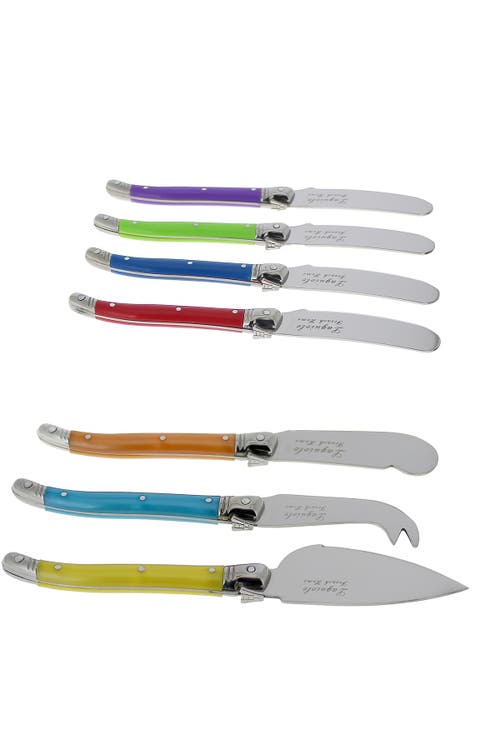 French Home 7-piece Laguiole Jewel Colors Cheese Knife & Spreader Set In Multi Color