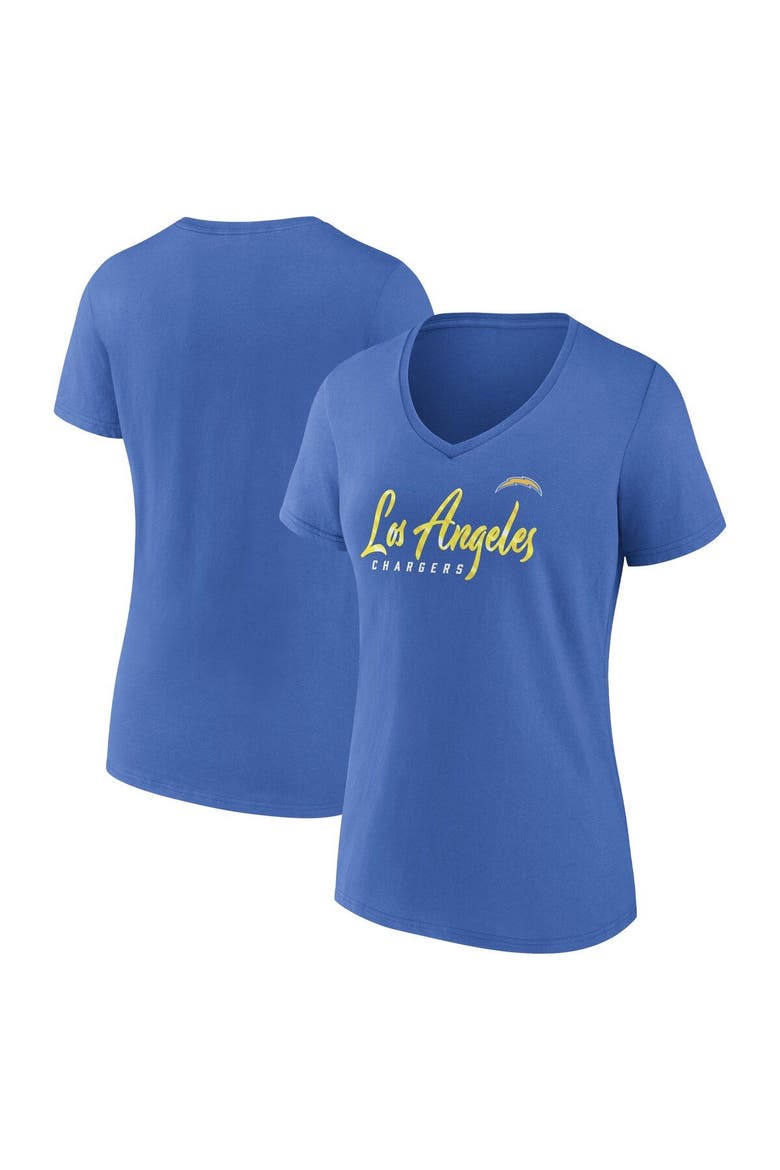 Women's Fanatics Branded Powder Blue Los Angeles Chargers Shine Time V-Neck T-Shirt, Main, color, Powder Blue