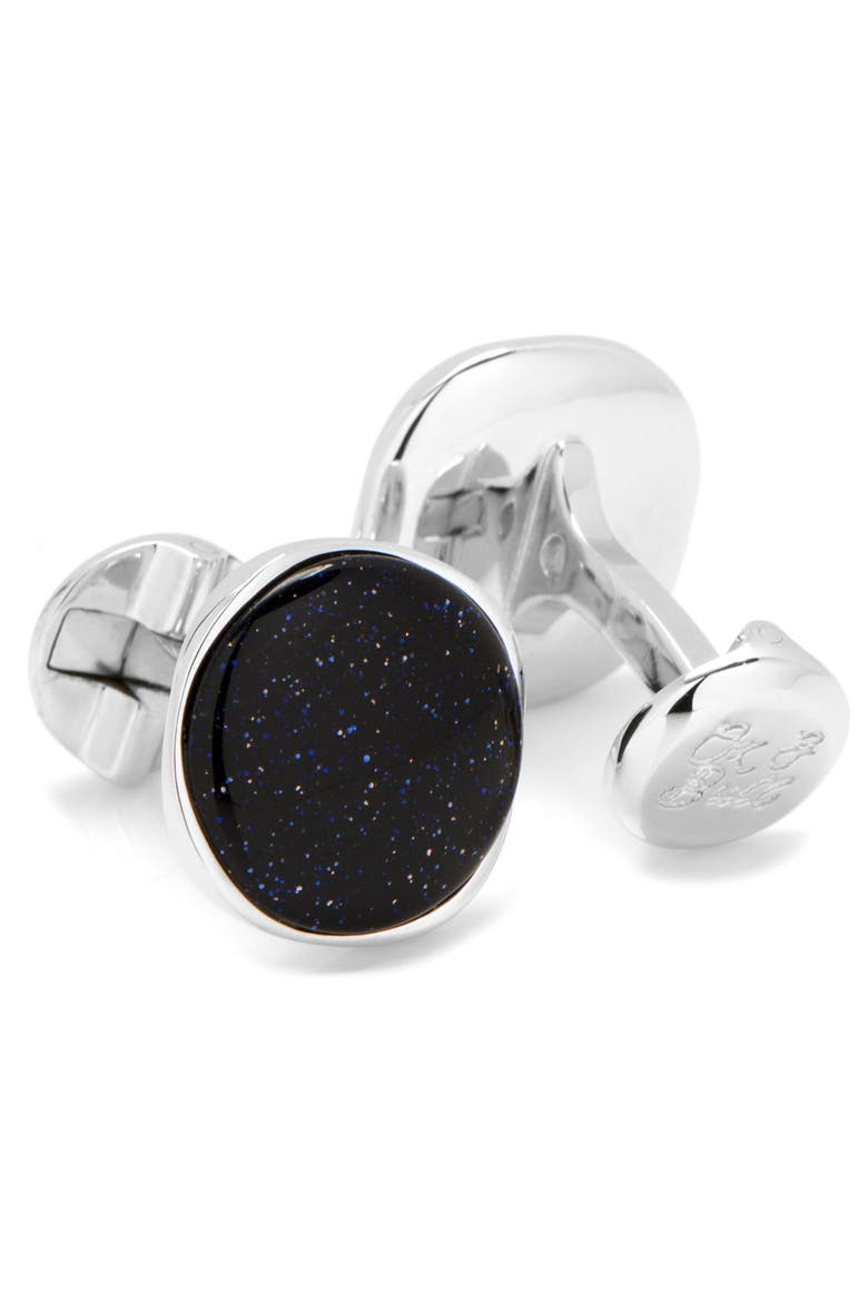 Blue Goldstone Cuff Links, Alternate, color, BLUE