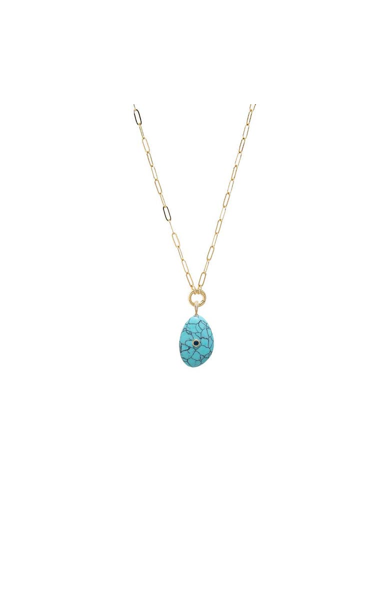BY ADINA EDEN Colored CZ Bezel Natural Stone & Clicker Toggle Necklace, Main, color, Turquoise - 16 Inch