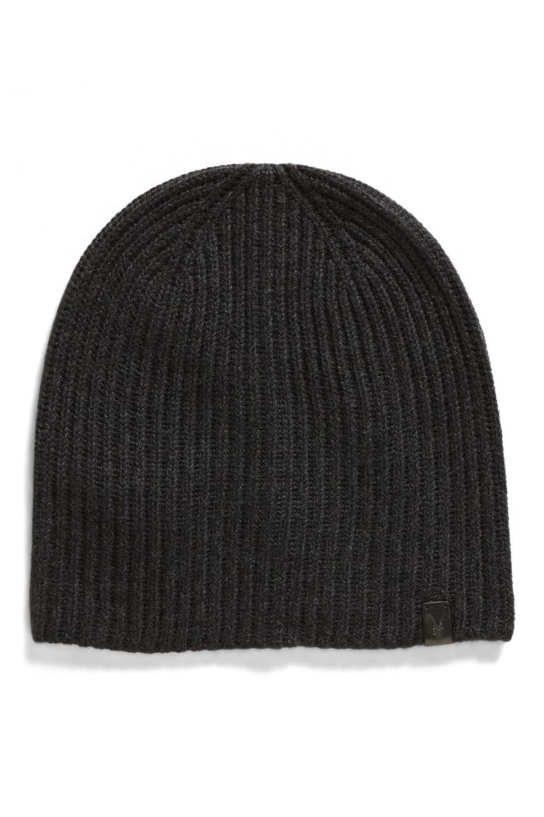 Merino Wool Ribbed Beanie, Main, color, CINDEER BLACK MARL