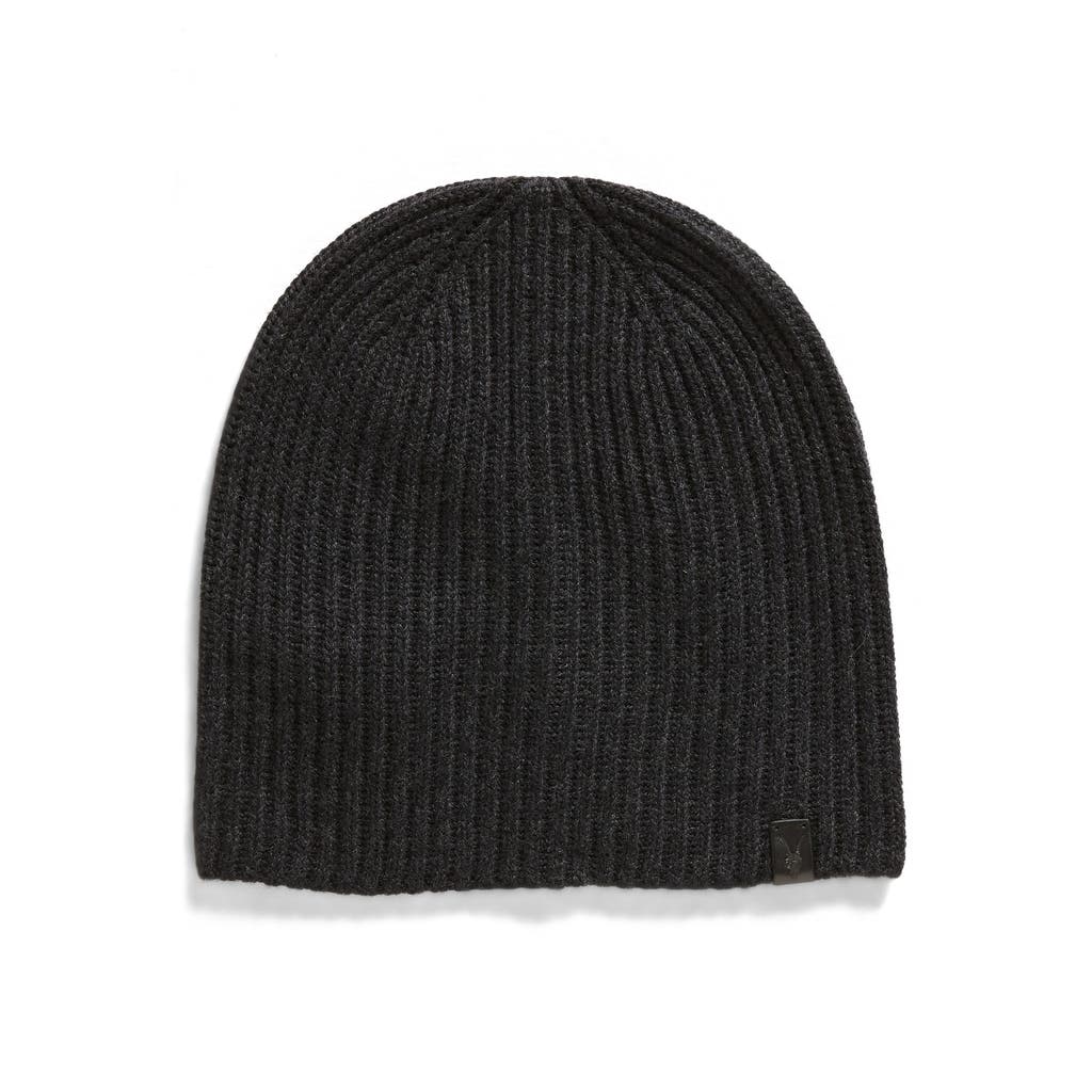 Allsaints Merino Wool Ribbed Beanie In Cindeer Black Marl