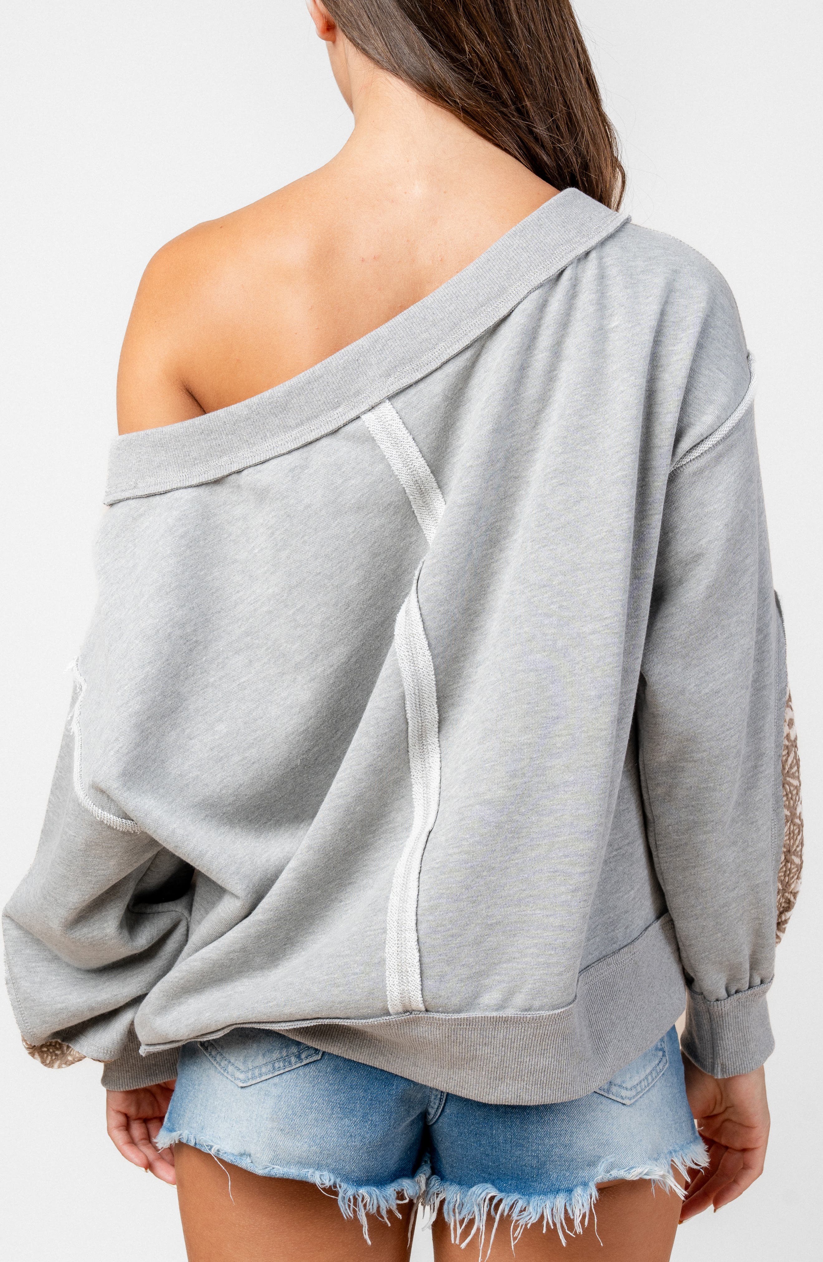 One-Shoulder Mixed Media Sweatshirt - image 2