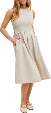 WISHLIST Stripe Smocked Sleeveless Cotton Blend Dress