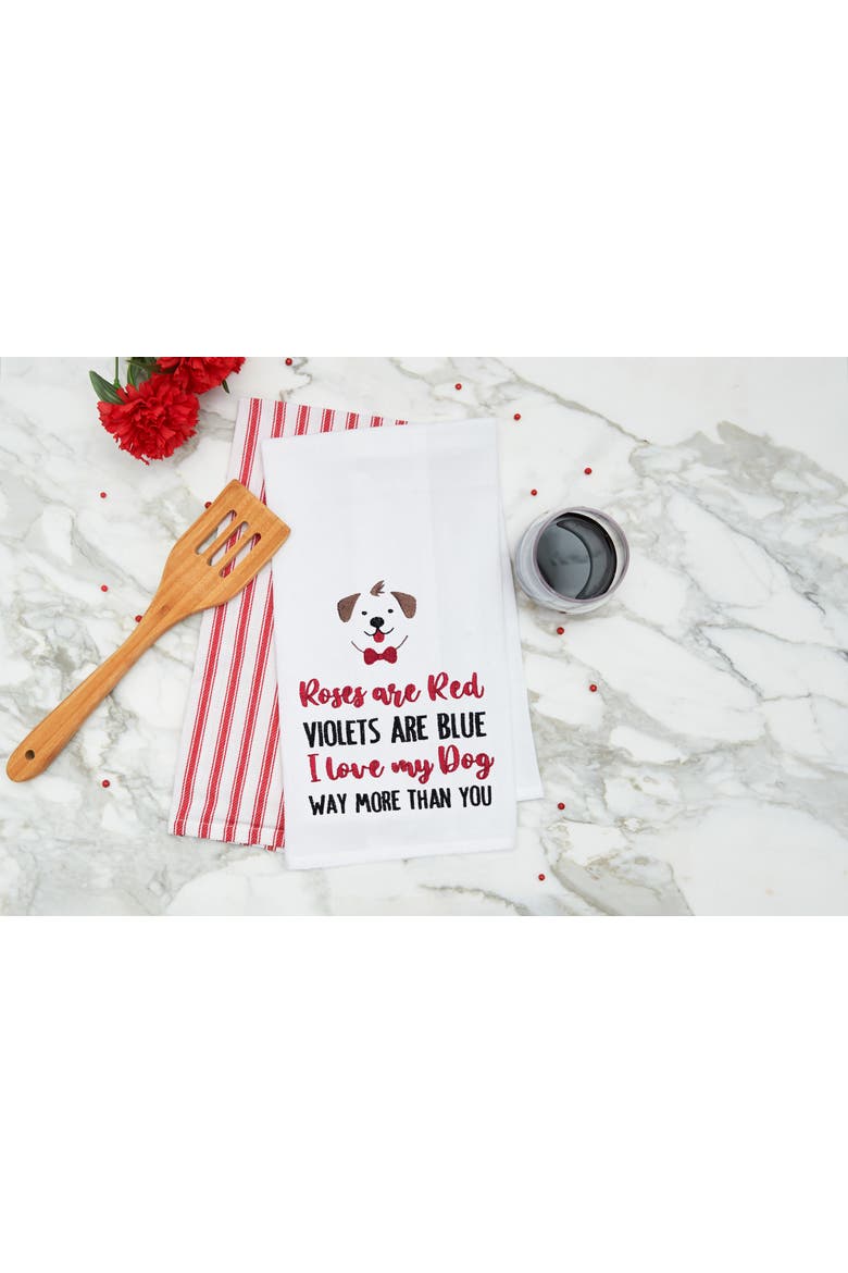 I Love My Dog Embroidered Cotton Flour Sack Kitchen Dishtowel, Alternate, color, red