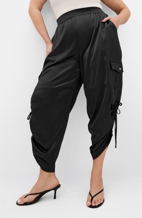 Cargo Castle Satin Ruched Drawstring Leg Cargo Pants