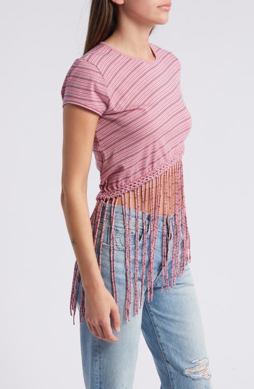 Faithfull The Brand Maceio Stripe Fringe T-shirt In Vermillion/khaki Stripe
