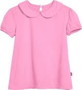 CITY THREADS Girls Soft 100% Cotton Jersey Peter Pan Collar Short Sleeve Puff Tee