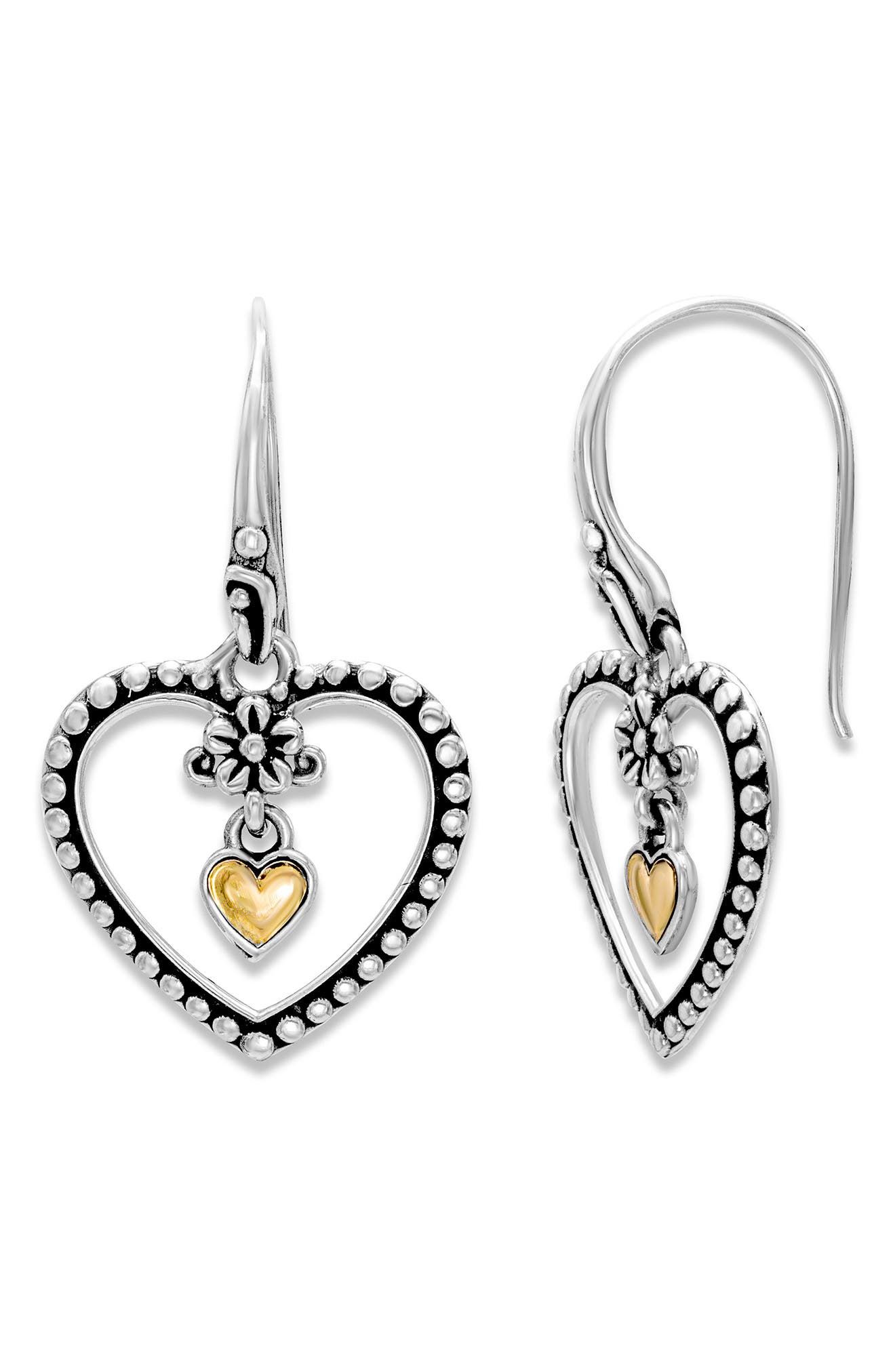 SAMUEL B. Sterling Silver & 18K Gold Heart Drop Earrings