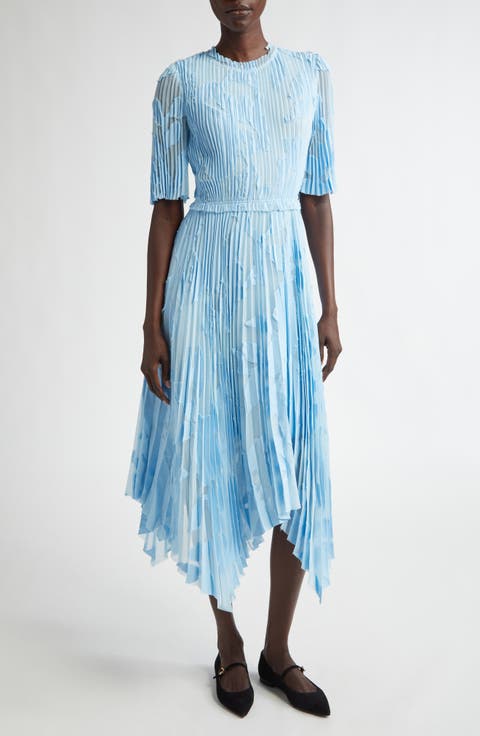 Pleated Floral Fil Coupé Dress