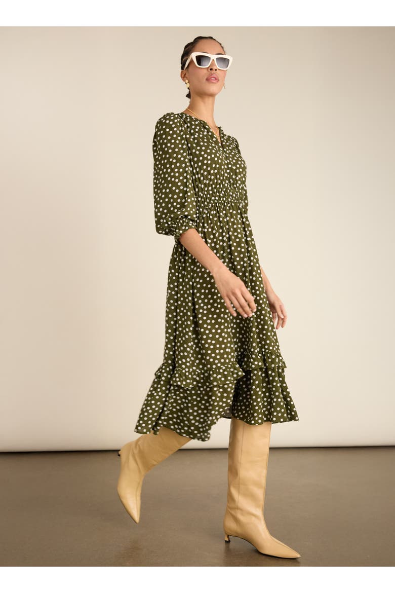 Christine Printed Midi Dress, Alternate, color, Dark Olive Polka