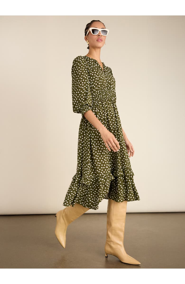 Baukjen Christine Printed Midi Dress, Alternate, color, Dark Olive Polka