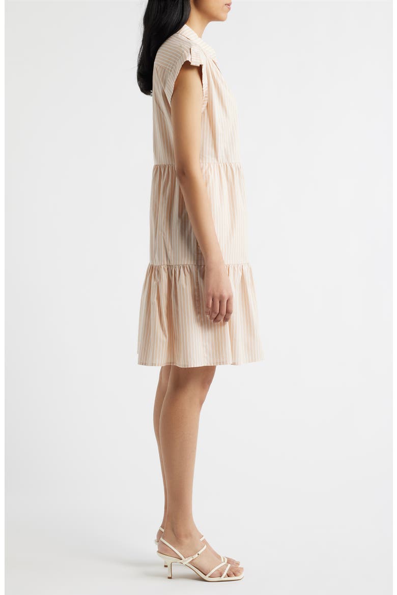 Folded Cap Sleeve Tiered Shirtdress, Alternate, color, NATURAL