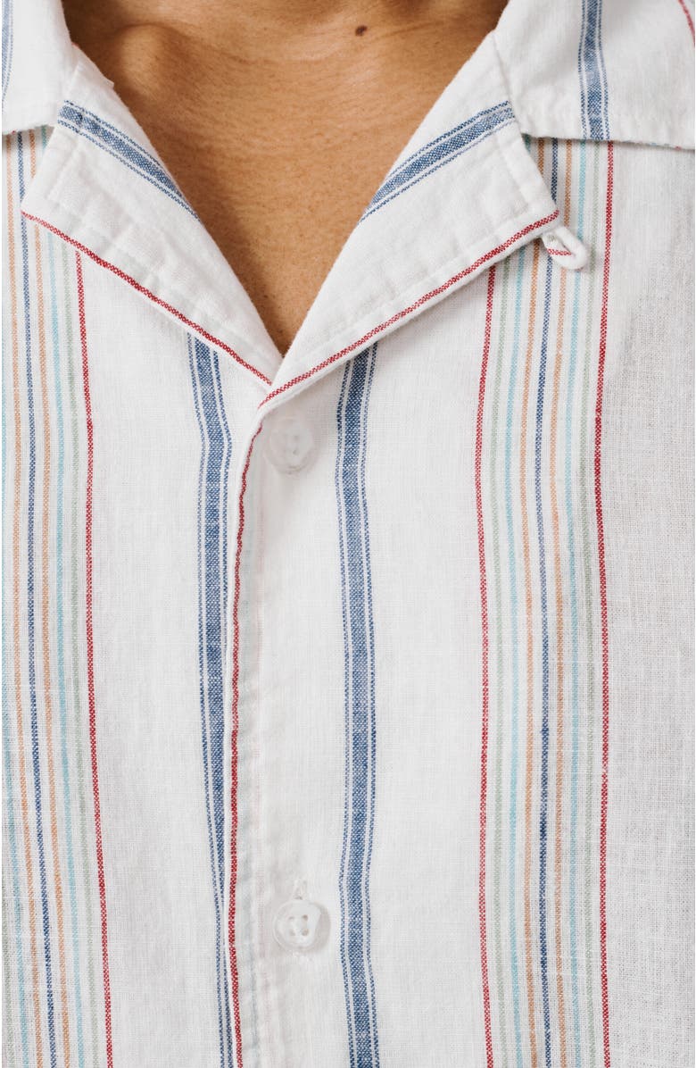 Aubin Abbey Cuban Collar Short Sleeved Shirt, Alternate, color, White Mix Stripe