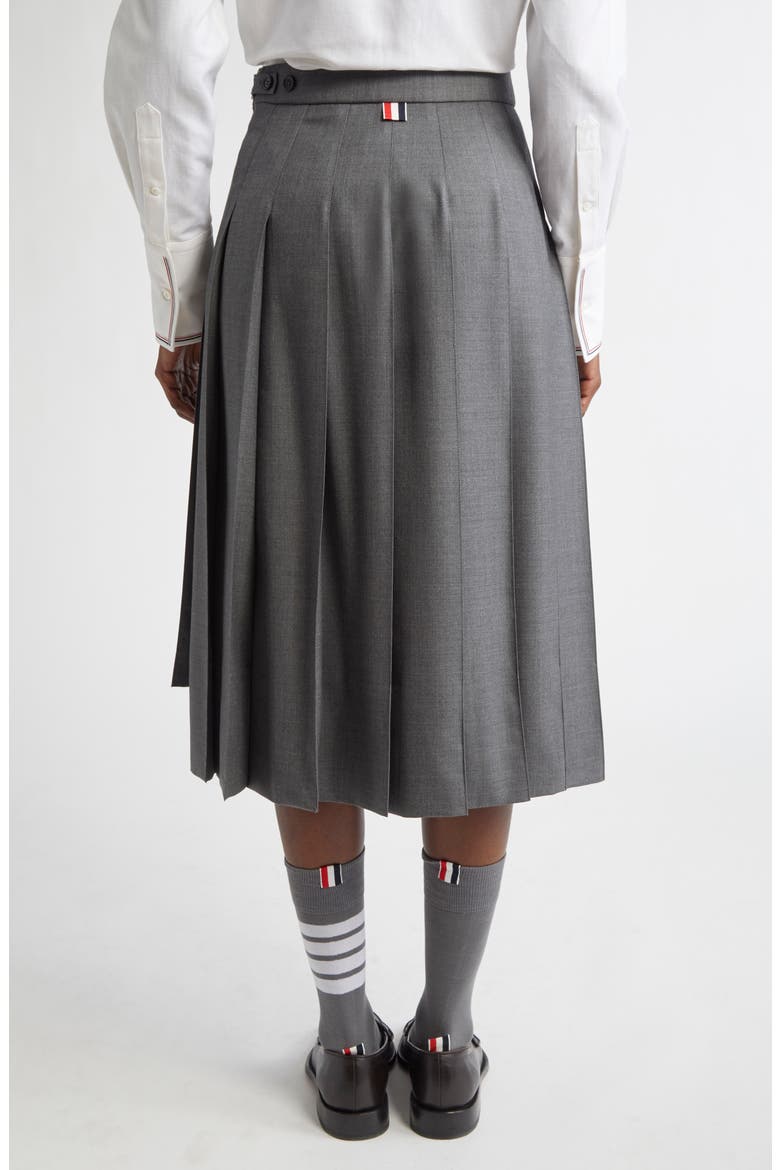 Drop Back Pleated Merino Wool Skirt, Alternate, color, MED GREY