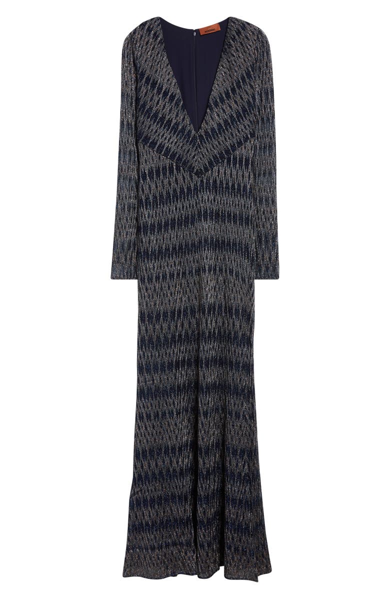 Missoni Long Sleeve 3D Diamond Pattern Lamé Maxi Dress, Main, color, Blue Tones