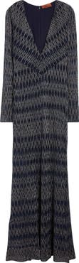 Missoni Long Sleeve 3D Diamond Pattern Lamé Maxi Dress