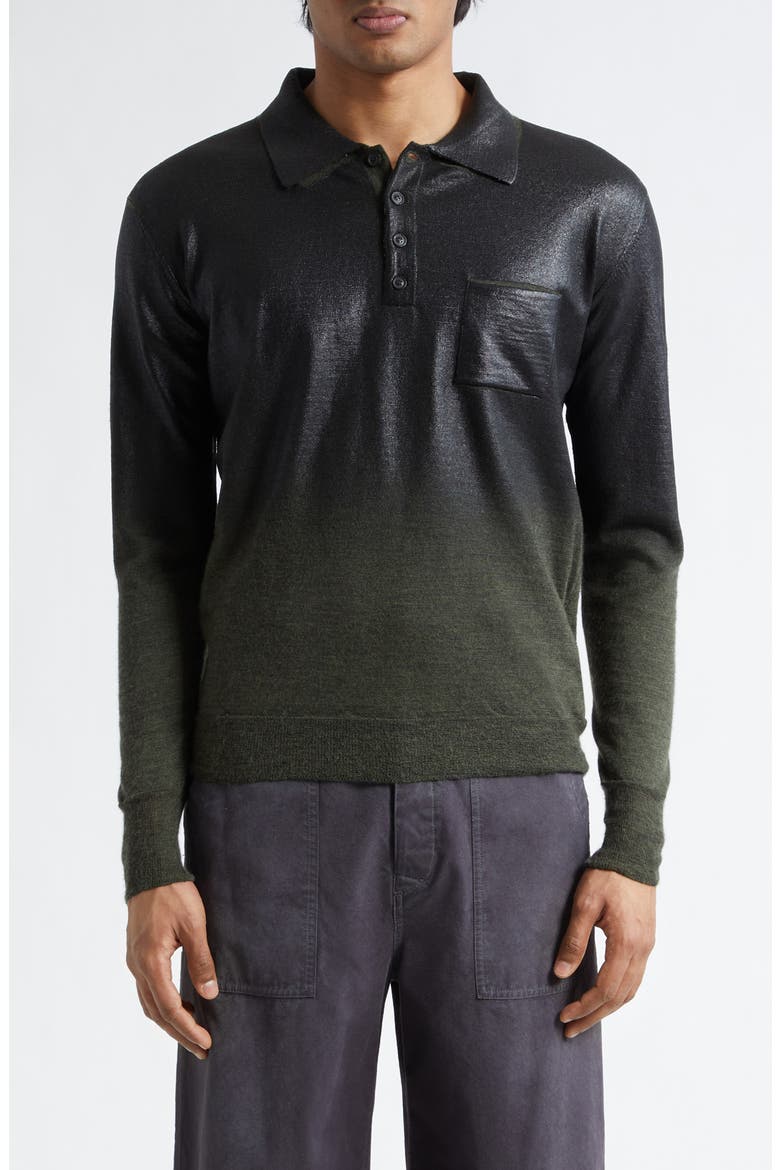 Metallic Long Sleeve Polo, Main, color, GREEN/ BLACK