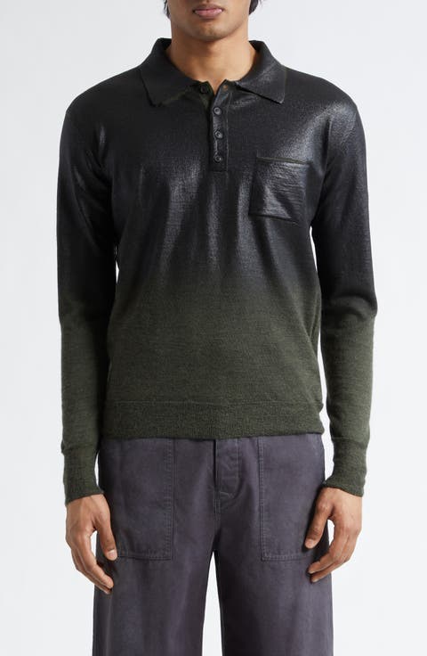 Metallic Long Sleeve Polo