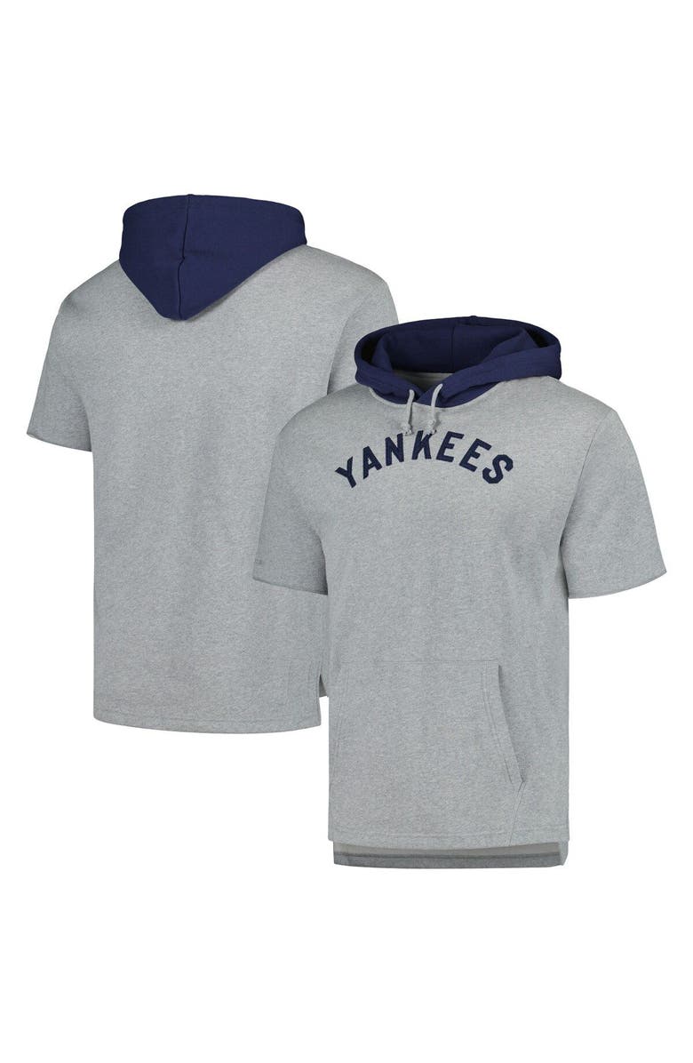 Mitchell & Ness Men's Mitchell & Ness Heather Gray New York Yankees Postgame Short Sleeve Pullover Hoodie, Main, color, 