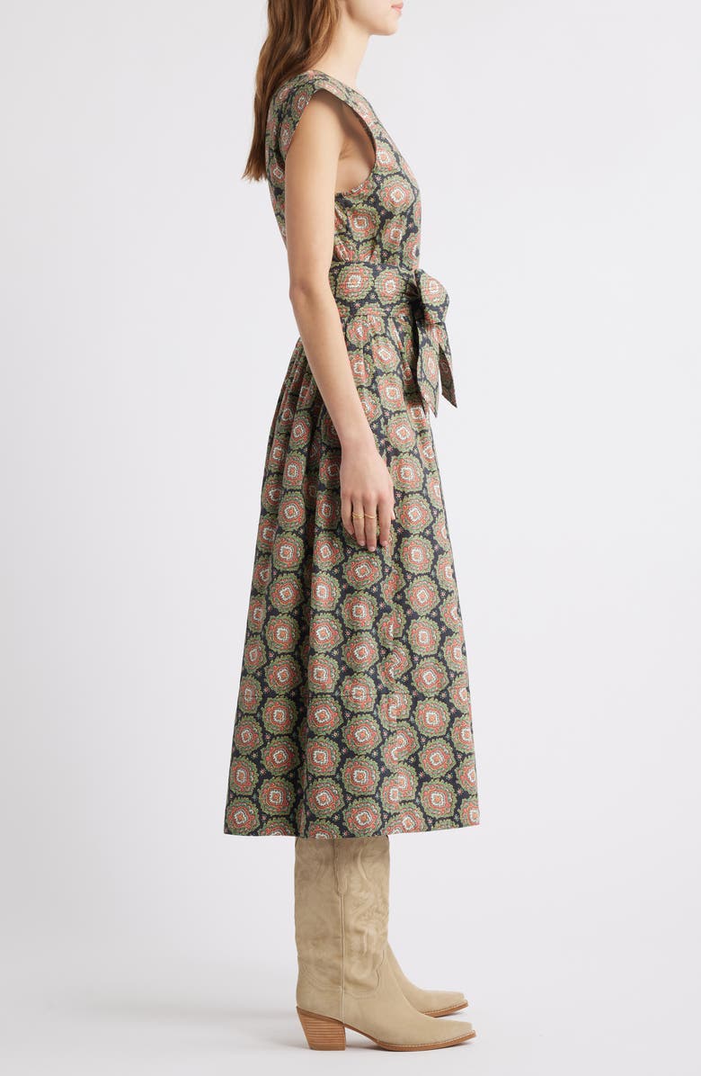 THE GREAT. The Tulsa Paisley Belted Cotton Midi Dress, Alternate, color, 