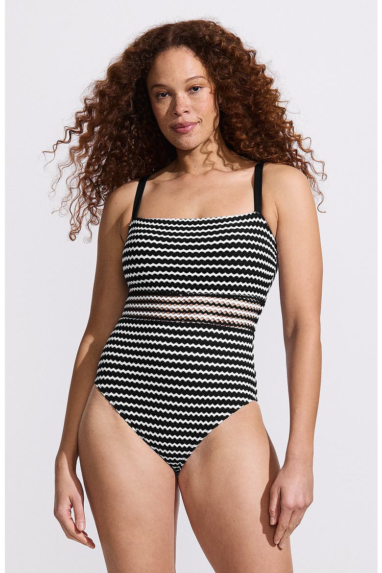Crochet Square Neck High Leg One Piece Swimsuit, Main, color, Black/White