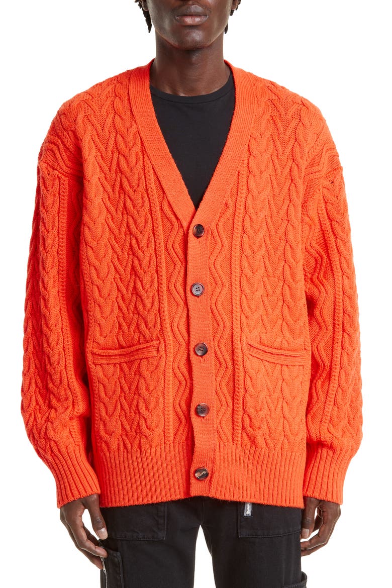 Men's Cable Knit Wool Cardigan, Main, color, ORANGE
