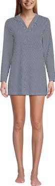 Lands' End Cotton Jersey Long Sleeve Hooded Swim Cover-up Dress