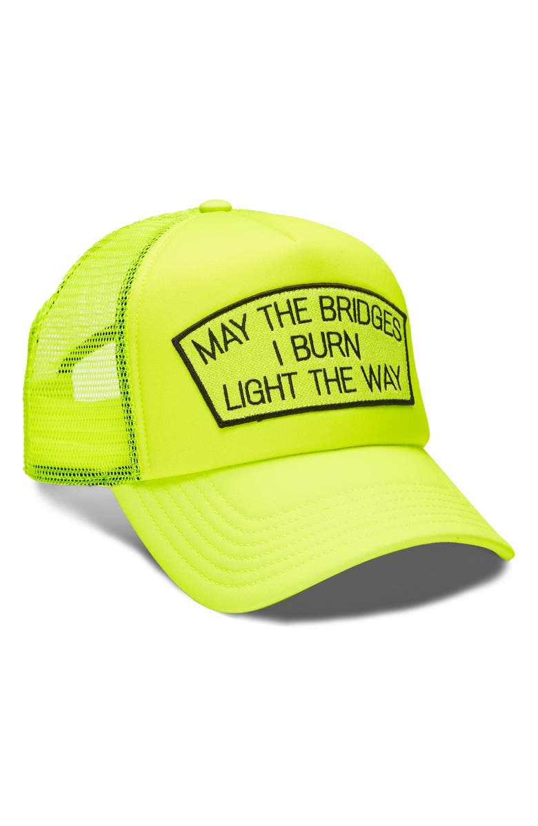 Cult of Individuality May the Bridges I Burn Light the Way Mesh Back Trucker Hat, Main, color, 