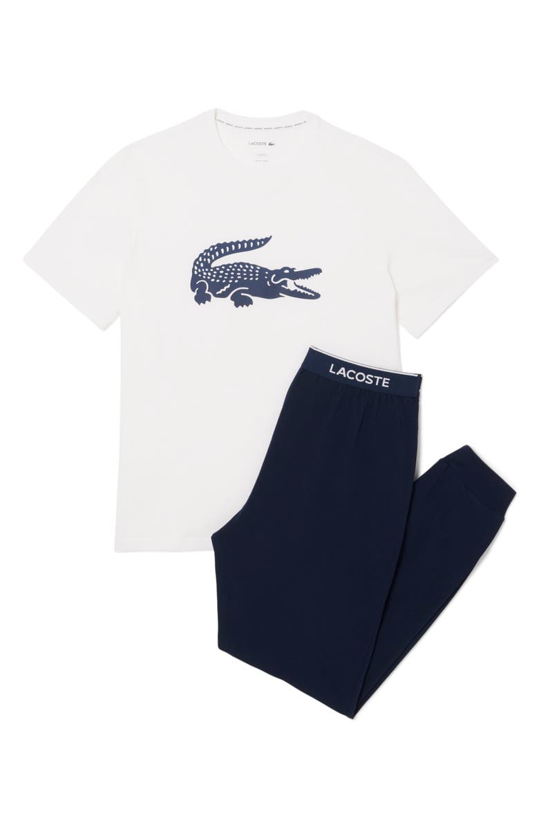 Lacoste Cotton Pajamas, Alternate, color, Navy Blue/ White