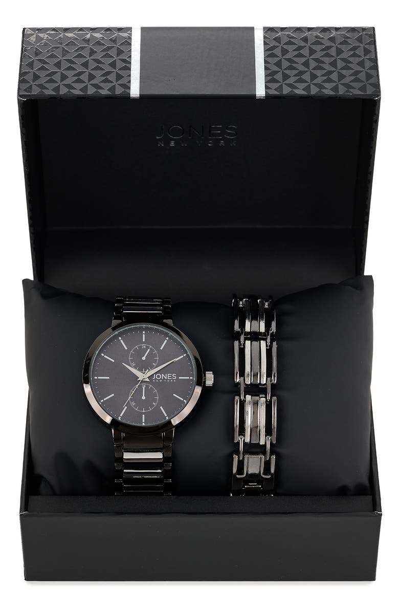Jones New York Chronograph Bracelet Watch & Bracelet Set, 42mm x 47mm, Main, color, Gun