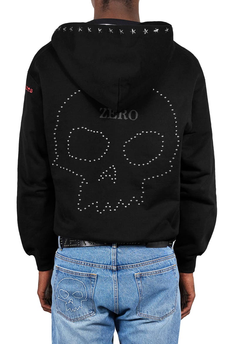 X Zero Skateboards Dane Studded Relaxed Fit Cotton Hoodie, Alternate, color, BLACK