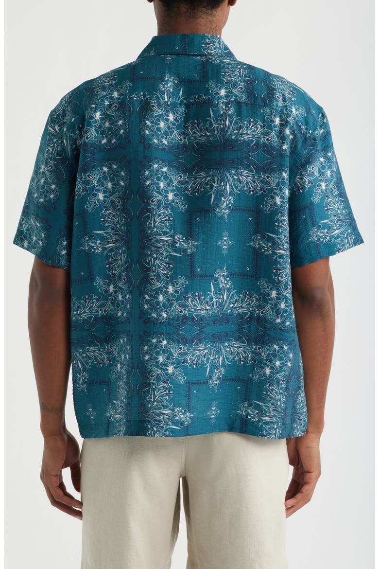 Floral Print Short Sleeve Button-Up Shirt, Alternate, color, TEAL FRAMED FLORAL