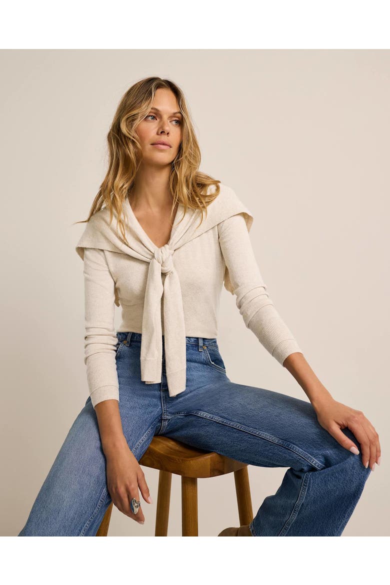 Cotton Blend Scarf Detail Knit Cardigan, Alternate, color, Neutral
