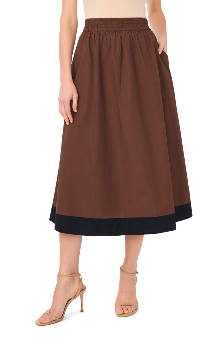 Embroidered Hem Cotton Midi Skirt, Main, color, SHAVED CHOCOLATE