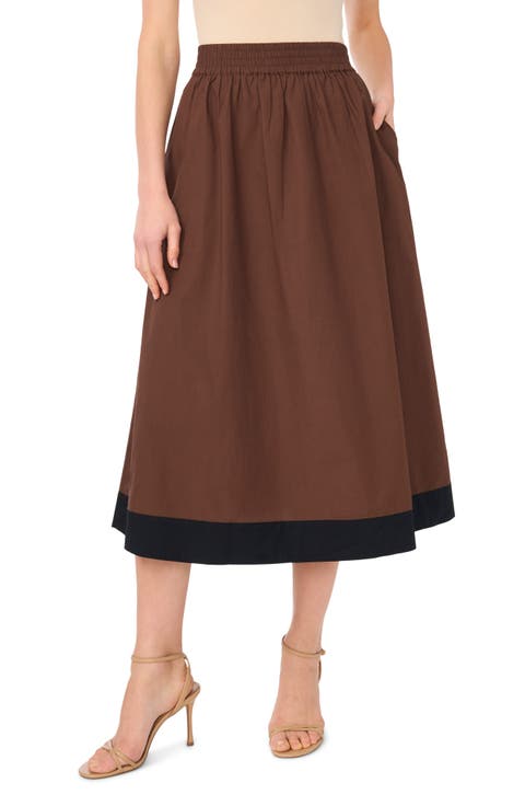 Embroidered Hem Cotton Midi Skirt