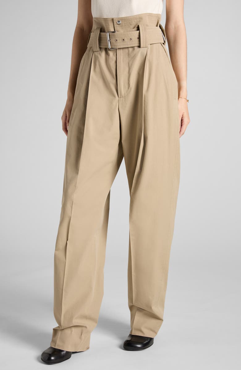 Bottega Veneta Belted Paperbag Waist Compact Cotton Pants, Main, color, 