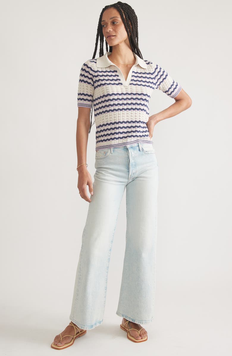 Marine Layer Spencer Pointelle Stitch Short Sleeve Polo Sweater, Alternate, color,