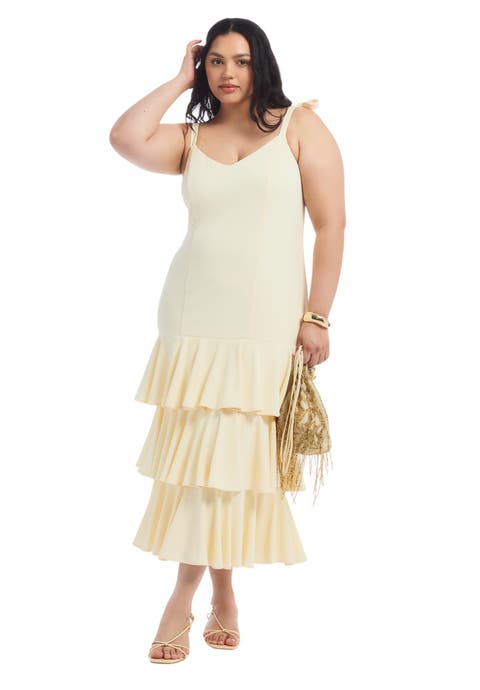 Tie Strap Ruffle Maxi Dress (Plus)