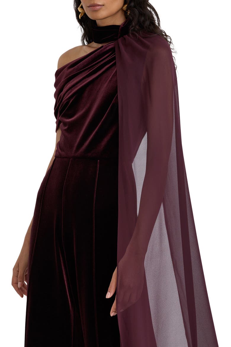 Carrie One-Shoulder Wide Leg Velvet Jumpsuit, Alternate, color, BURGUNDY