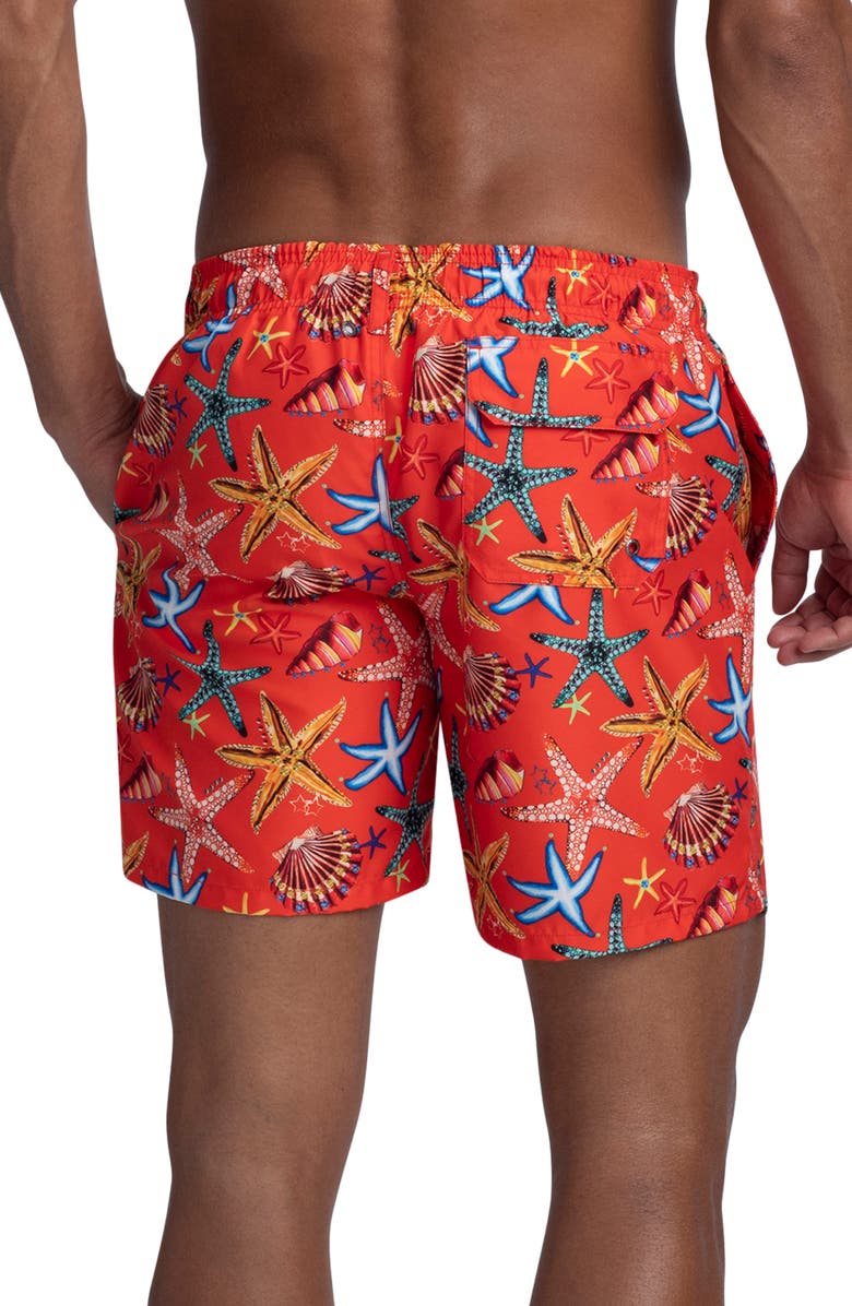 Bugatchi Starfish Shell Print Swim Trunks, Alternate, color, Tangerine