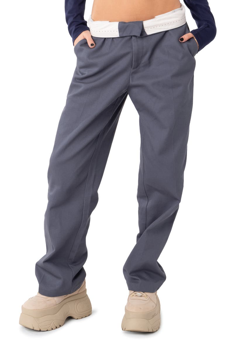 EDIKTED Folded Waist Wide Leg Chinos, Main, color,