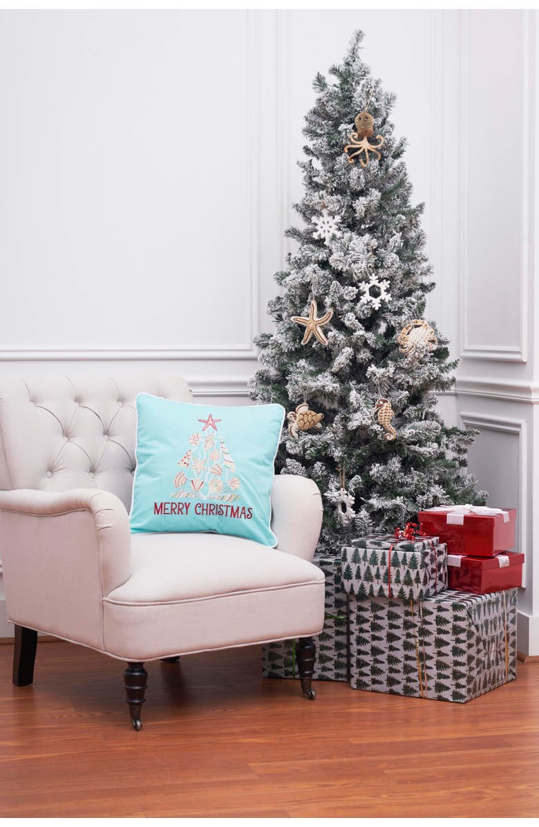 C&F Home Merry Christmas Seashells Aqua Pillow, Alternate, color, Blue