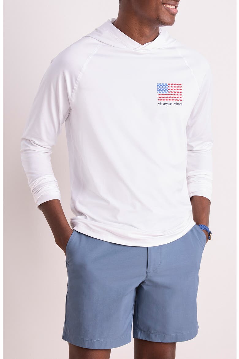 Whale Flag Long Sleeve Hooded Rashguard, Main, color, WHITE CAP
